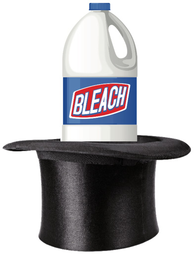 bleach bottle in hat